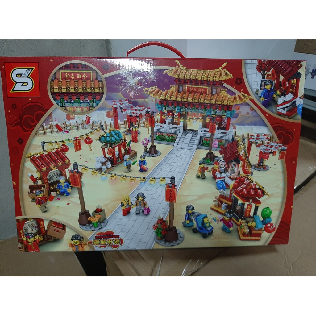 Lắp ráp mô hình tết SY 1476 NGÔI ĐỀN HỘI CHỢ KHAI XUÂN NGÀY TẾT