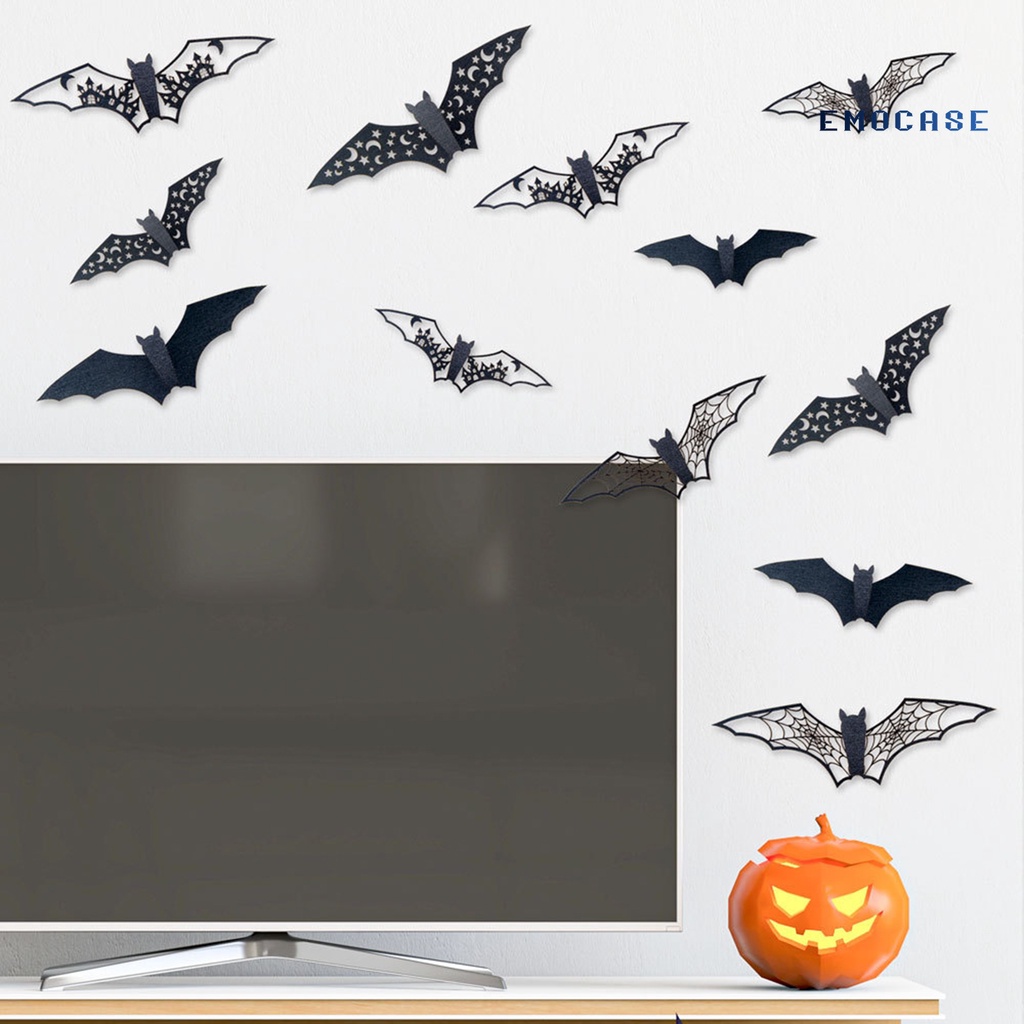 Sticker Dán Tường Tự Dính Họa Tiết Dơi 3D Trang Trí Halloween Bắt Mắt
