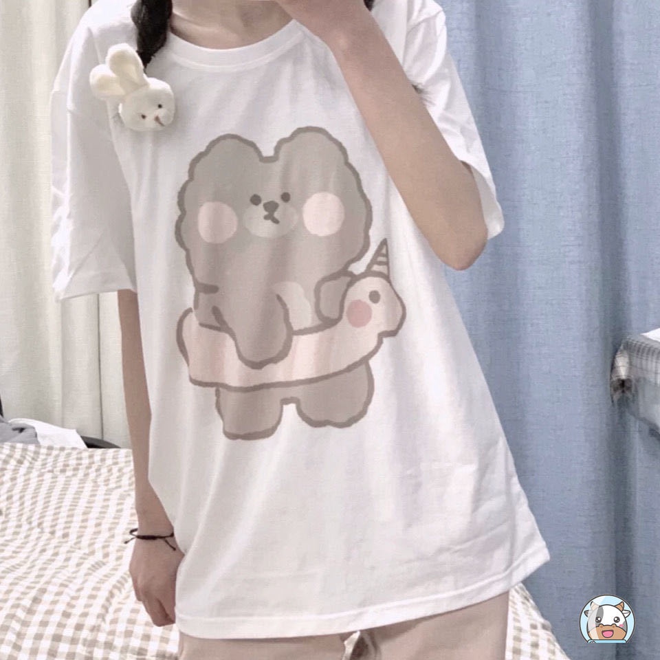 Áo Thun Tay Ngắn Dáng Rộng In Họa Tiết Hoạt Hình Dễ Thương Phong Cách Hàn Quốc Thời Trang Mùa Hè Cho Nữ