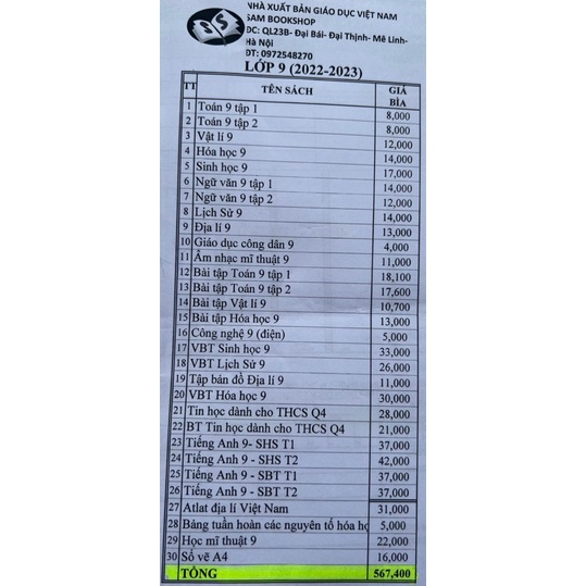 SGK 9 (trọn bộ 30q)