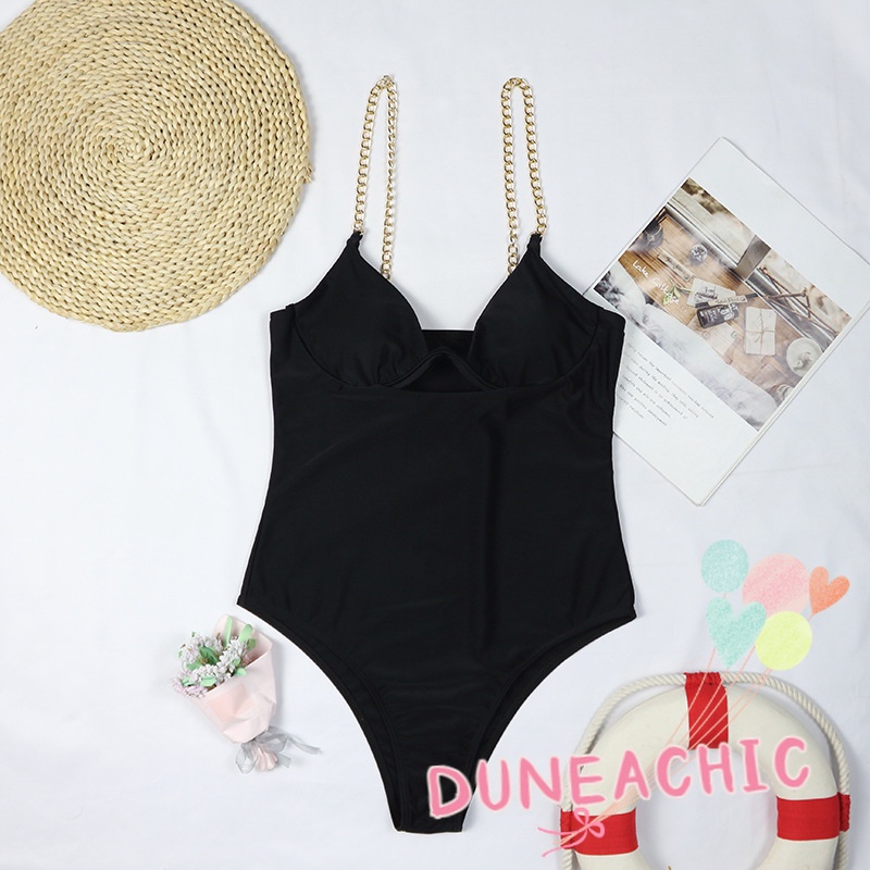 DUNEA Bộ Đồ Bơi Một Mảnh Hở Lưng Phối Dây Xích Quyến Rũ Cho Nữ