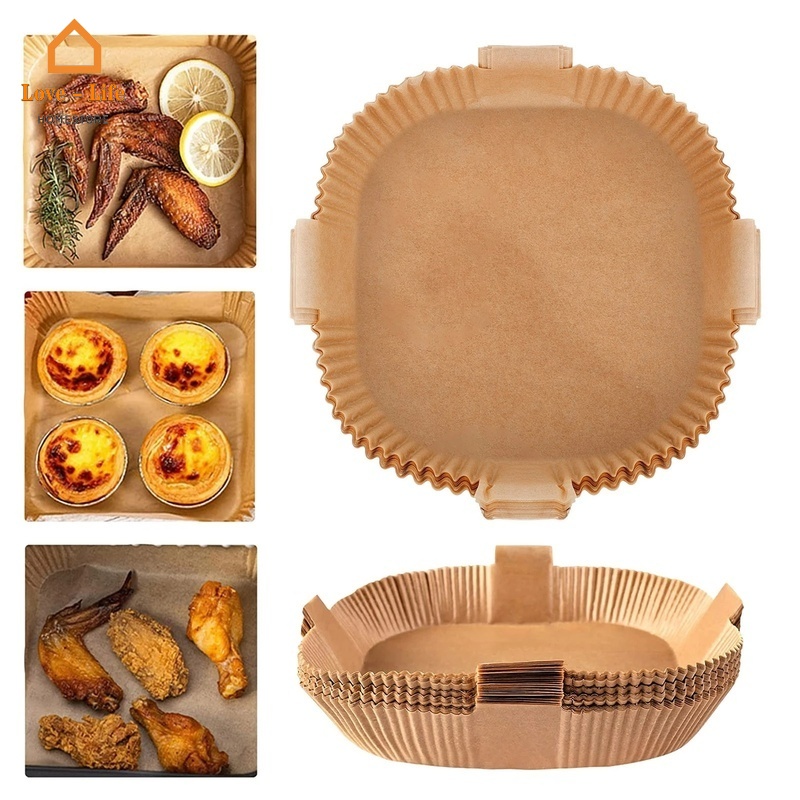 Set 50/100 Miếng Giấy Lót Hấp Bánh/Nướng Bbq Hình Vuông Dùng Một Lần Chống Dầu Có Tay Cầm Cho Nhà Bếp