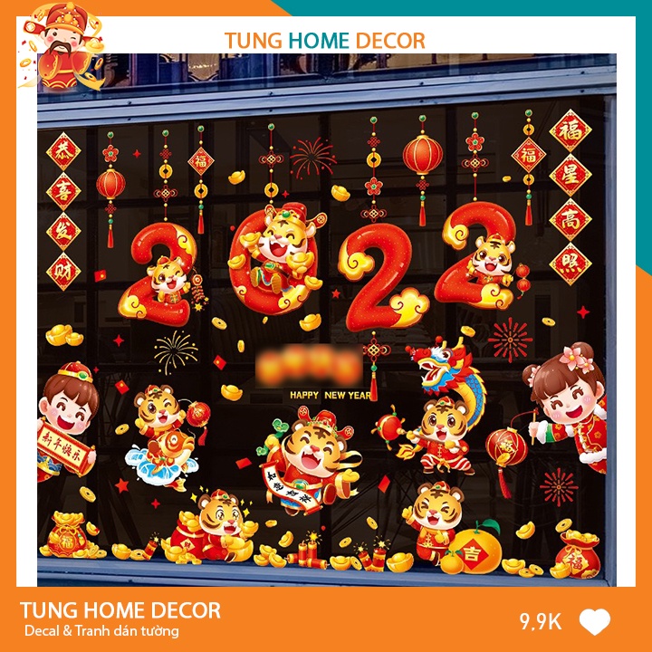 decal tết 2022 dán cửa kính trang trí TUNG HOME DECOR 2 mặt sẵn keo