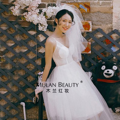 Kiểu dáng mới ba lớp cô dâu Đầu sợi Ngắn Kiểu Hàn Quốc kiểu dáng phong cách lụa bông vải mũ nón siêu Cổ Tích màu trắng