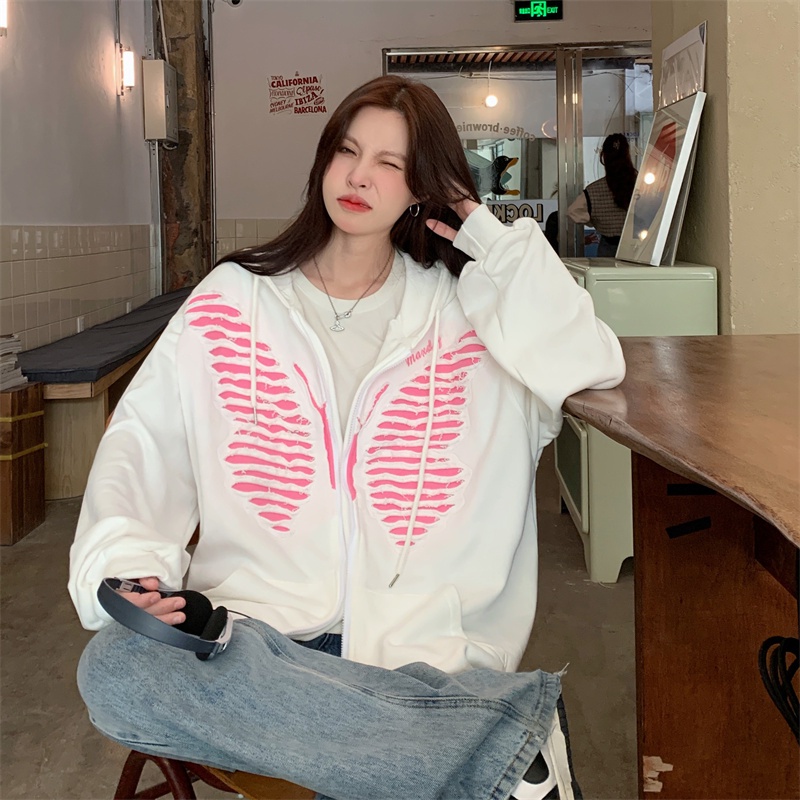 【ZHELIHANGFEI】Áo Hoodie Tay Dài In Hình Bướm Kiểu Retro Mỹ Cá Tính