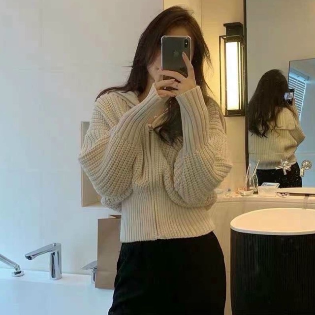 Áo khoác len kéo khoá bo tay vải len dày dặn AK1829 - NhiNhi Shop