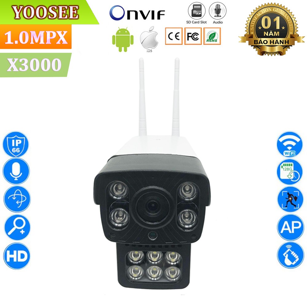 [Siêu rẻ] Camera Wifi Giám Sát Không Dây Ngoài Trời Yoosee 2 Râu X3000