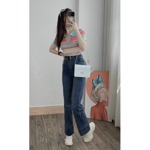 [Ảnh thật/Video]Quần Jean ống đứng Chichi màu khói thiết kế gập gấu  hàn quốc Quần bò ống đứng tôn dáng