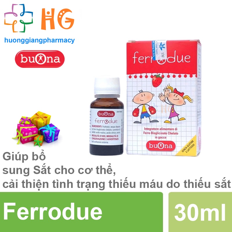 Sắt hữu cơ cho bé Ferrodue bổ sung sắt nhỏ giọt giảm thiếu máu ốm yếu xanh xao ở trẻ em vị dâu Lọ 15ml