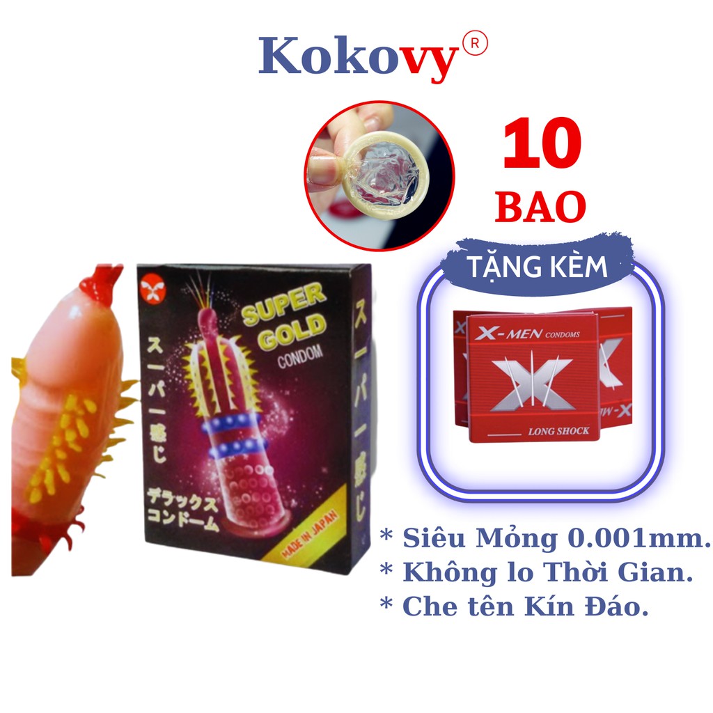 Bộ 5 Bao cao su gai SUPER GOLD đôn gai bi lớn Kéo dài thời gian Hộp 2 cái (Nhật Bản) - GoF Store
