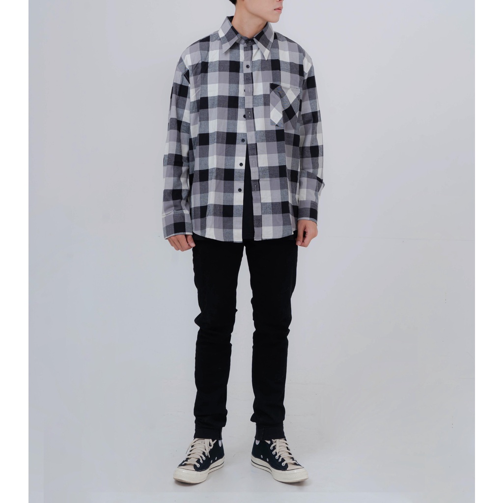 Áo sơmi Flannel section22 - sọc caro trắng đen