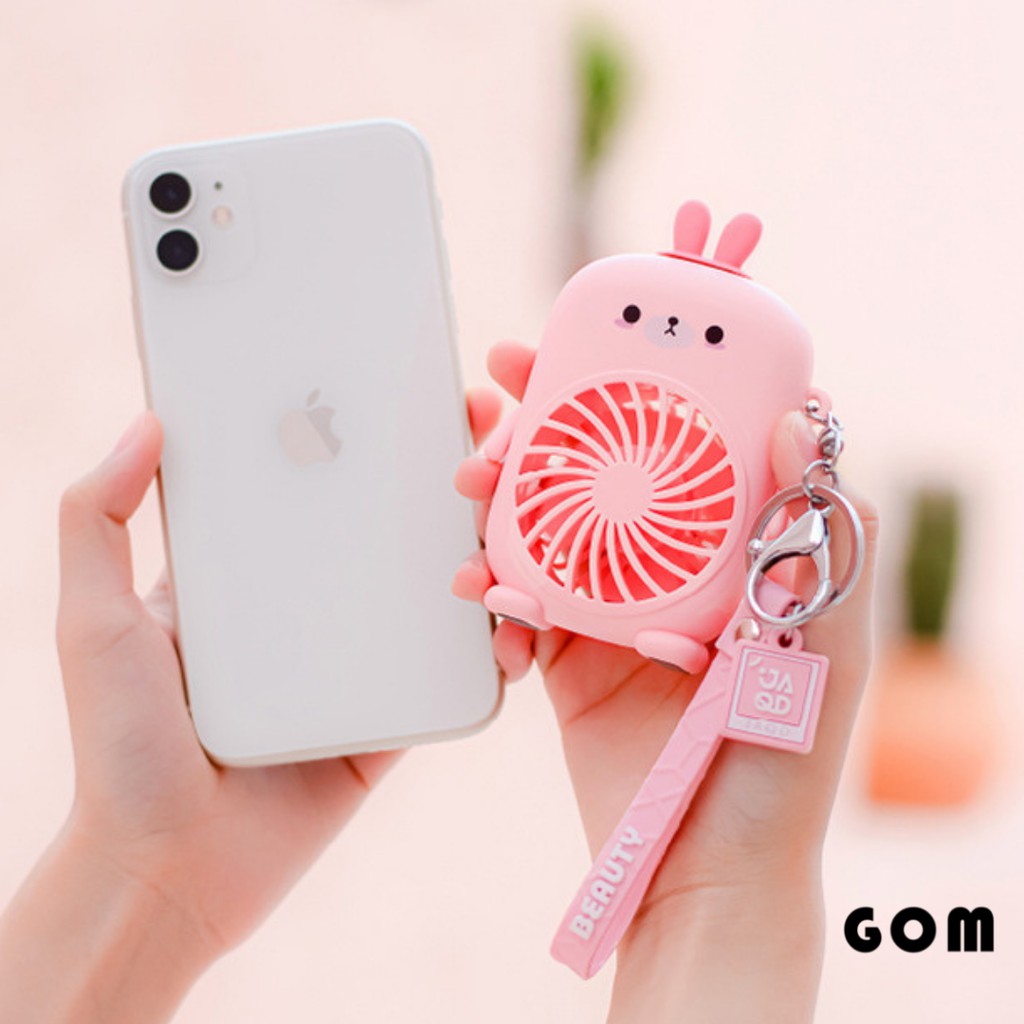 💖Quạt mini cầm tay sạc điện cao cấp - hình dễ thương, kèm dây sạc Usb, móc khóa tiện dụng, 2 chế độ quạt [GOM]