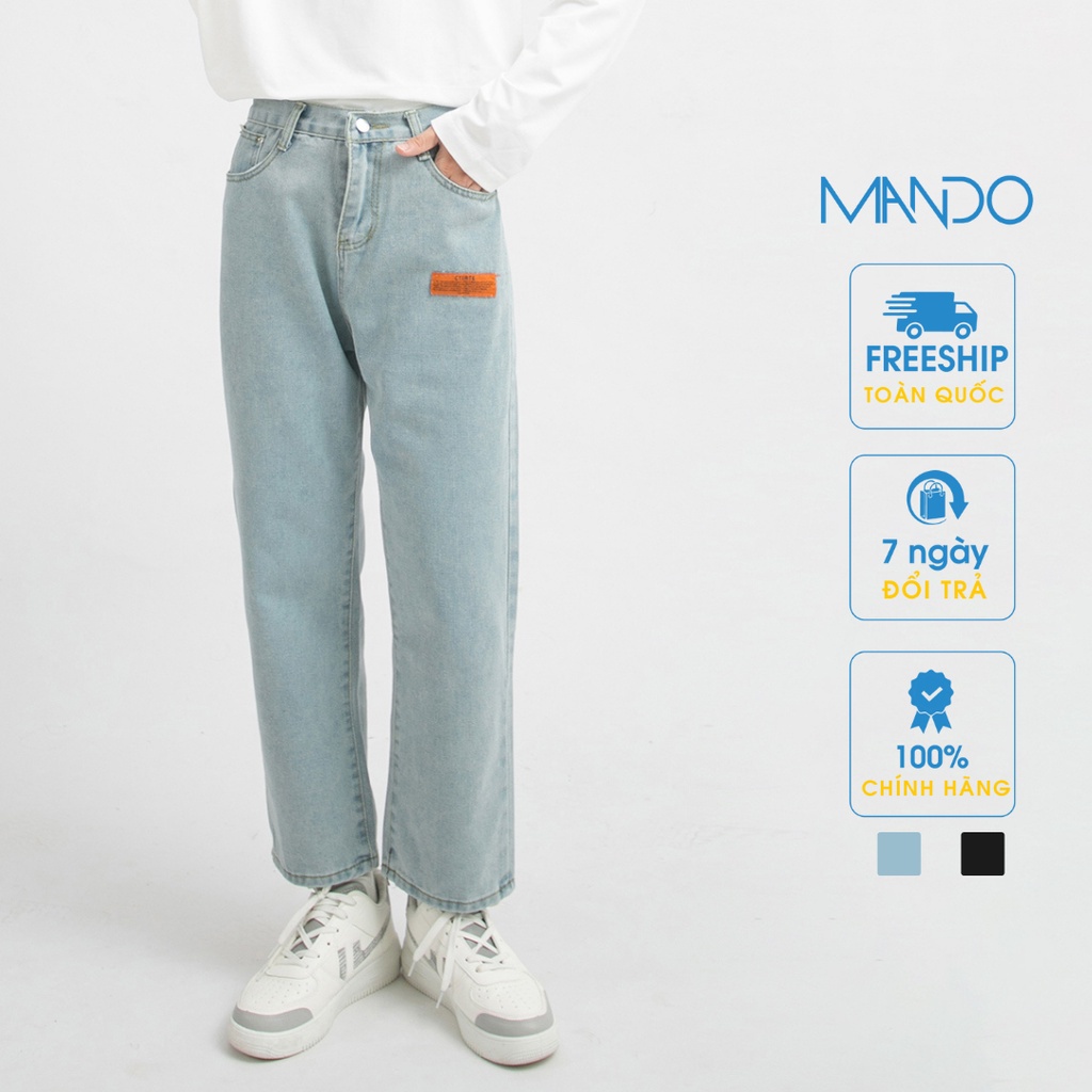 Quần Jean Nam Ống Rộng MANDO 2 Màu Xanh Đen Vải Jean Cao Cấp Kiểu Dáng Basic Unisex Năng Động Thời Trang Hàn Quốc QJN004