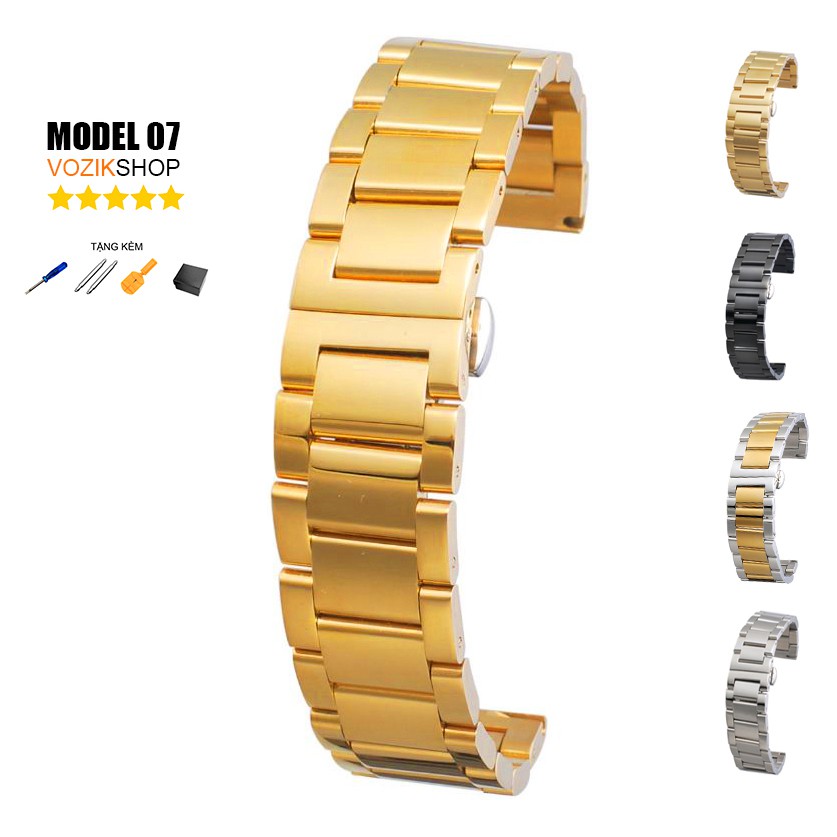 Dây đồng hồ thép không gỉ inox 316 model 07 kiểu khóa bấm chống han gỉ (18mm 20mm 22mm)