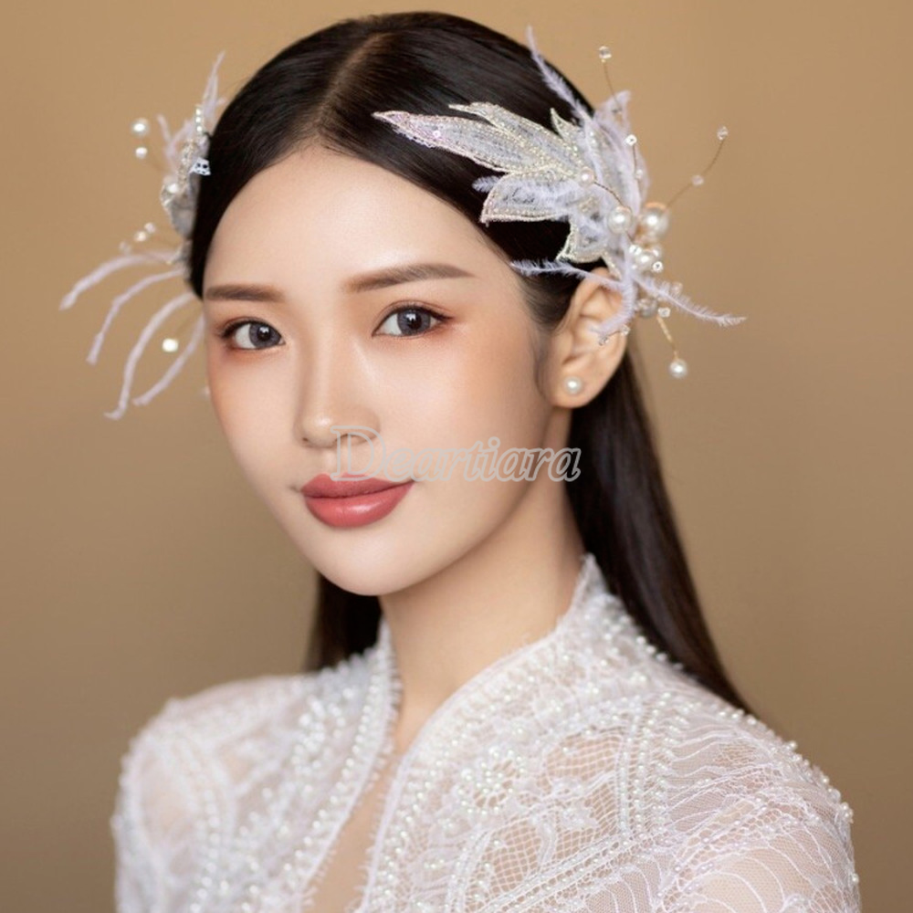 Kẹp tóc hình chiếc lá phối ren đáng yêu cho cô dâu