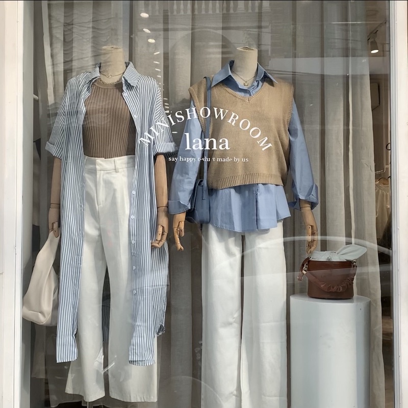 Đầm Sơ Mi Sọc Kẻ Xanh Bloudè | LA3405 LA3777 | Lana Official