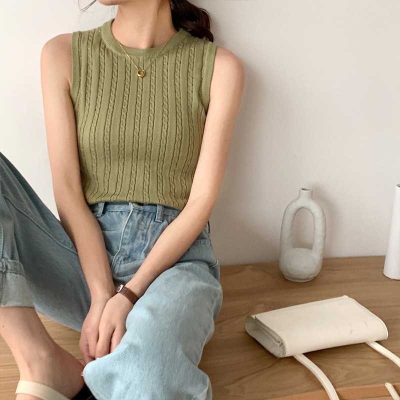 Áo ba lỗ SUXI dệt kim màu trơn thiết kế quyến rũ độc đáo cho nữ