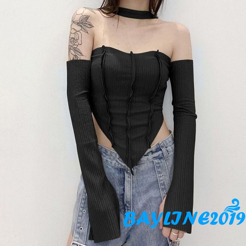 Áo Thun Crop Top Tay Dài Hở Rốn Thời Trang Quyến Rũ Cho Nữ