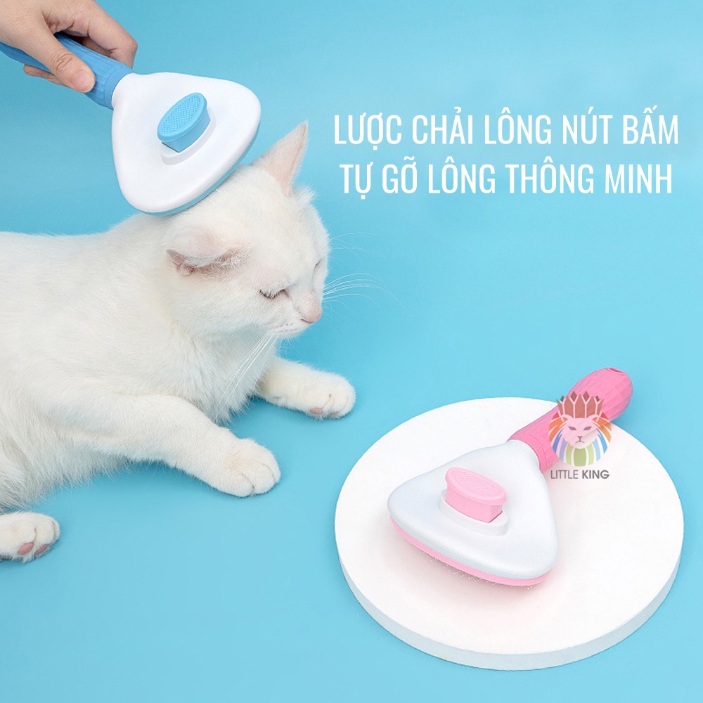 Lược chải lông cho chó mèo có nút bấm lấy lông chết thông minh Little King pet shop