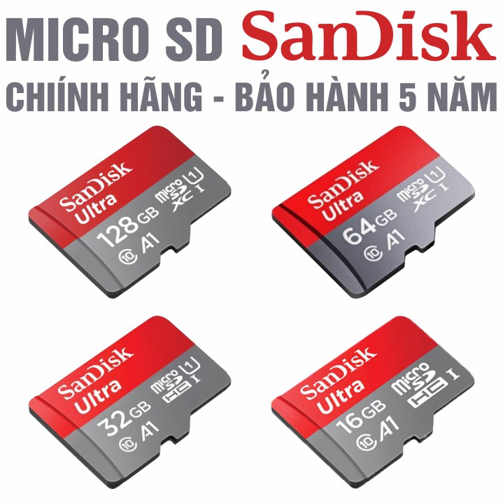 Dung lượng 128GB/64GB/32GB/16GB – Thẻ nhớ SanDisk Chính hãng – Bảo hành 5 năm – SanDisk Ultra MicroSD Class10 – Kèm Adap | BigBuy360 - bigbuy360.vn