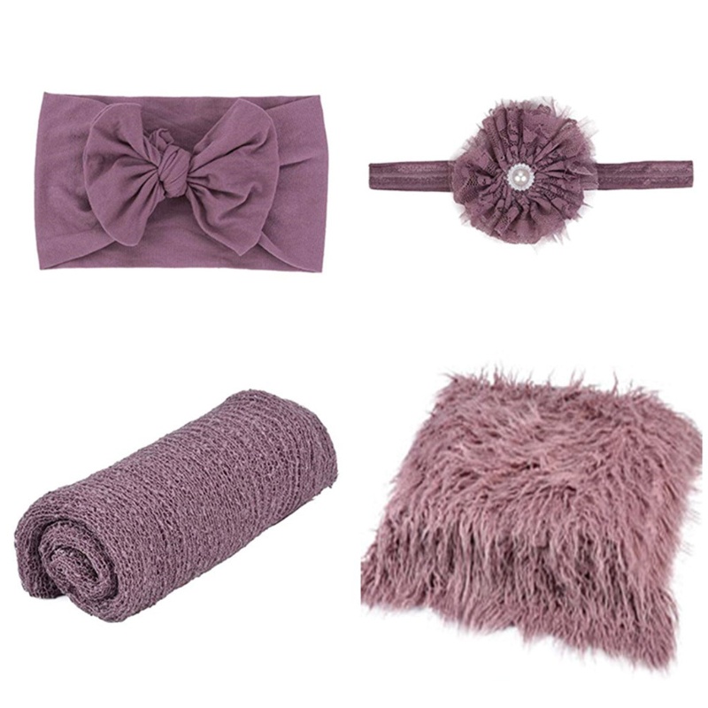 Bộ Phụ Kiện 4 Món Gồm Chăn Quấn + Băng Cài Đầu + Khăn Quấn Bé Sơ Sinh Chụp Ảnh