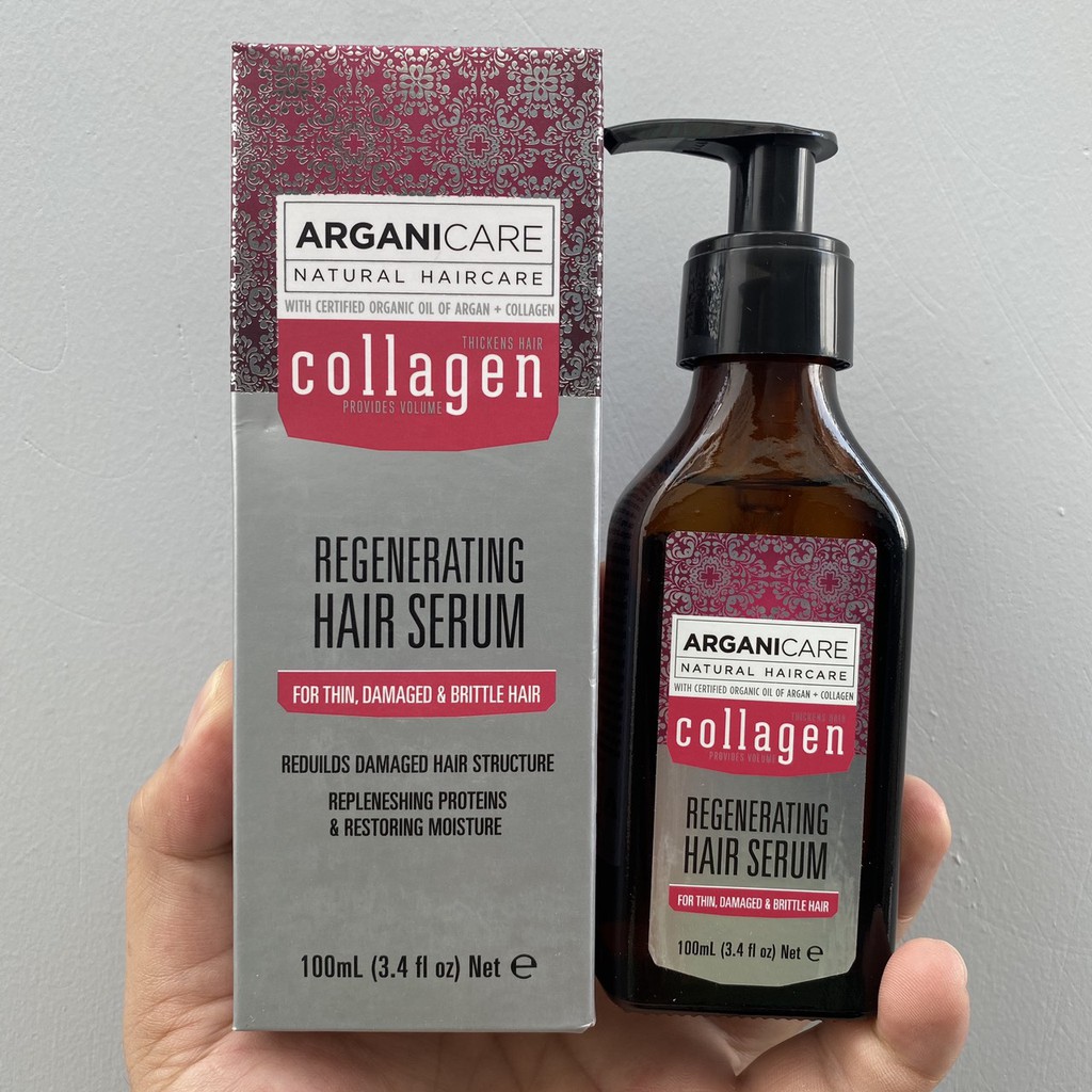 {Siêu rẻ} {Chính hãng} Tinh dầu dưỡng ARGANICARE Collagen Regenerating Hair Serum For Thin Damaged &amp; Brittle Hair 100ml