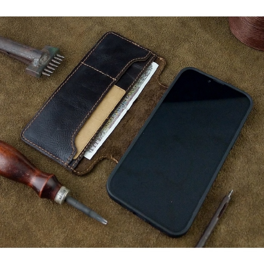 Bao Da Iphone 13 pro max / 14 pro max Luxury Handmade Da Bò Thật may thủ công