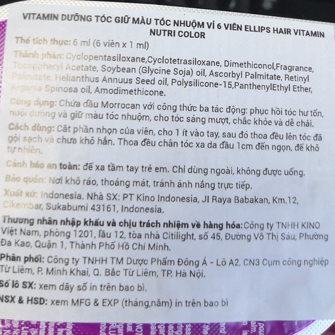 Dầu dưỡng tóc Ellips Hair Vitamin Nutri color/Hair Vitamin Hair Treatment 6 viên/1 vỉ