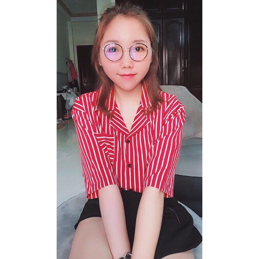 Áo sơ mi sọc tay ngắn nam nữ