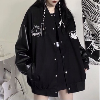 [SẴN+LOẠI 1] Áo bomber - Jacket Varsity Kaki tay da thêu trái tim form rộng