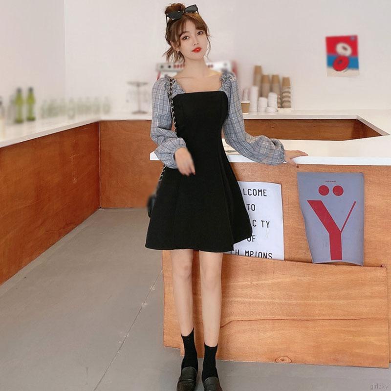 Đầm tay phồng dài phong cách retro Hàn Quốc cho nữ