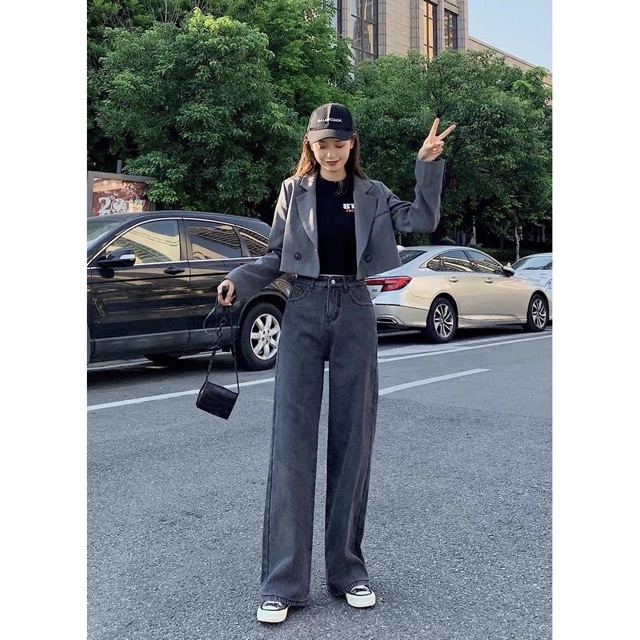 Quần e jean ống rộng dài có nhiều màu baggy jean trắng, xám, xanh denim đậm nhạt | BigBuy360 - bigbuy360.vn