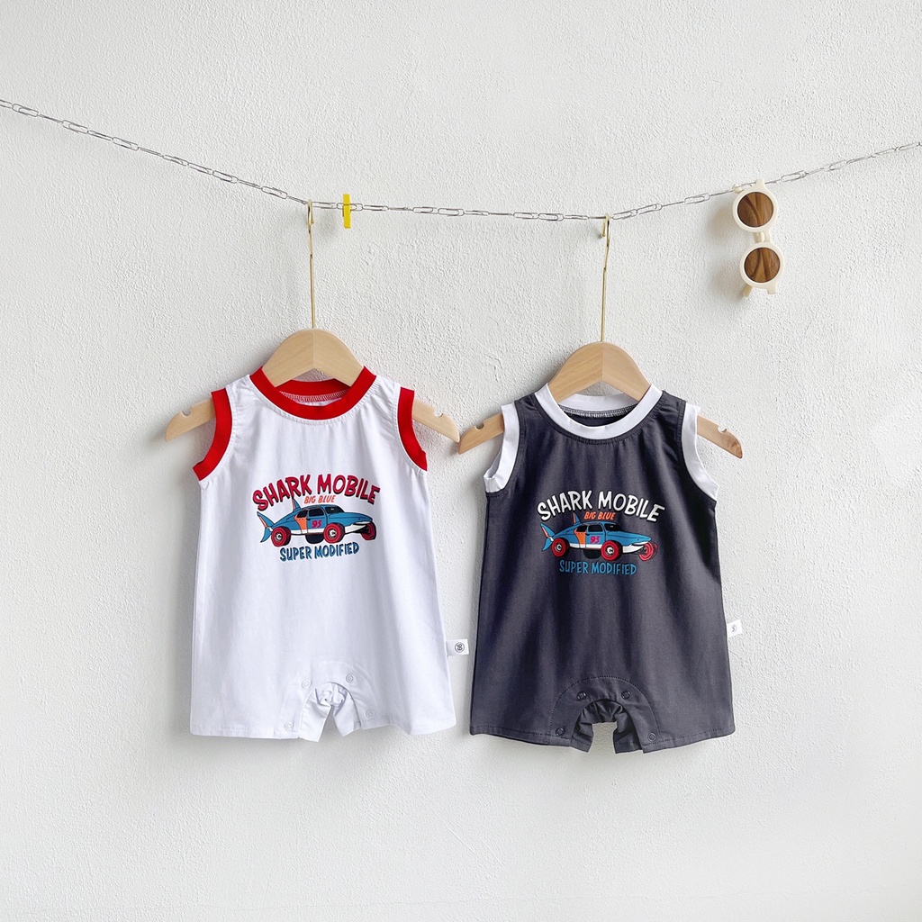 Bộ Áo Liền Quần Không Tay Họa Tiết Hoạt Hình Dễ Thương Cho Bé Trai