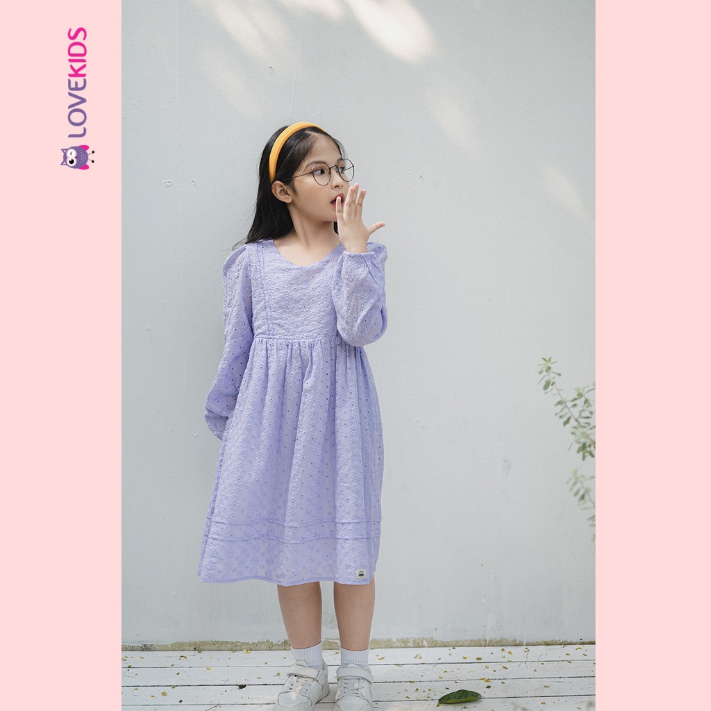 Váy thô thêu hoa nhí dài tay cổ tim BG - Lovekids
