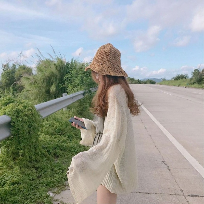 Brroa Áo Khoác Ngoài Bikini Dệt Kim Tay Dài Màu Trơn Chống Nắng Thời Trang Đường Phố Mùa Hè Cho Nữ