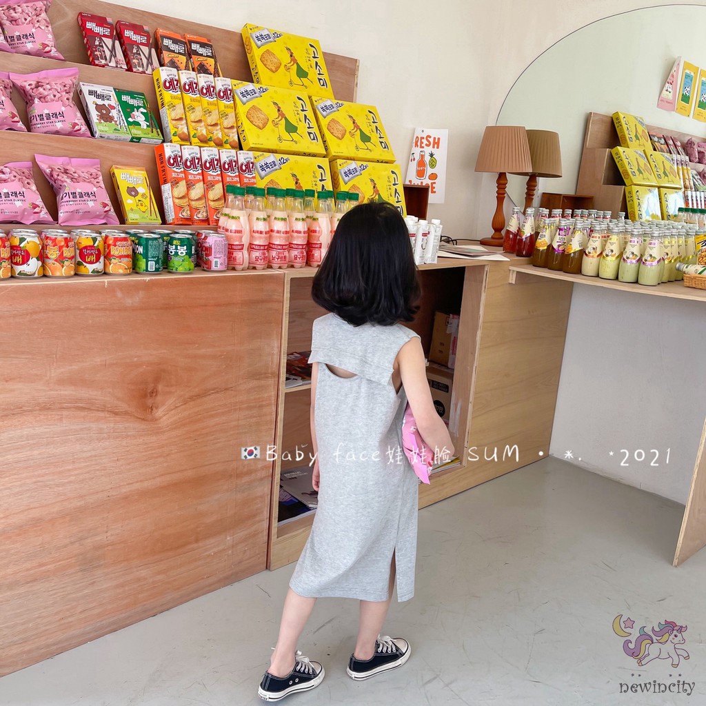 Đầm Sát Nách Họa Tiết Hoạt Hình Phong Cách Hàn Quốc Cho Bé Gái Lưng