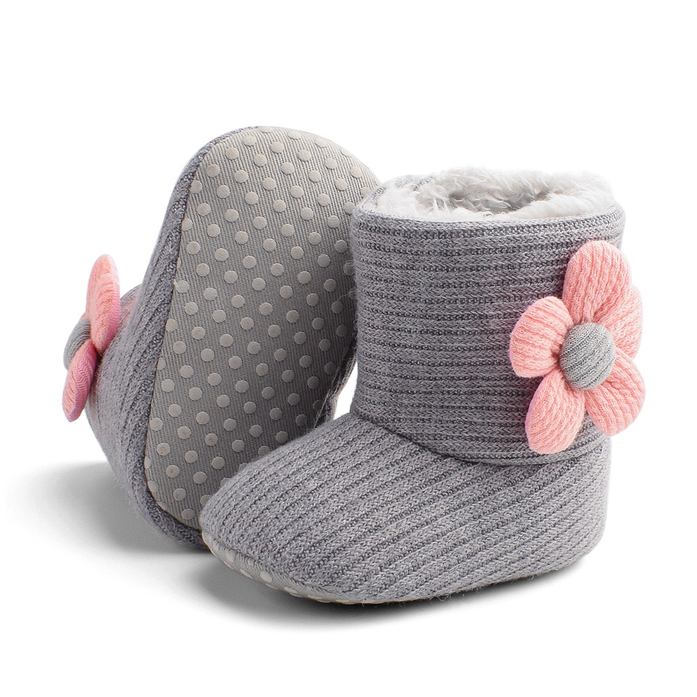 Giày Bốt Cotton Đính Hoa Giữ Ấm Mùa Thu Đông Cho Bé Gái 3-15 Tháng Tuổi