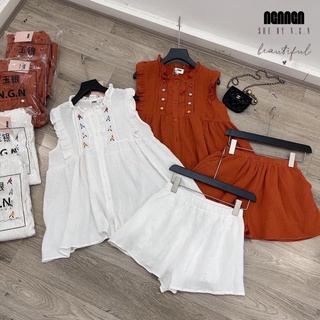 MH BỘ ĐŨI THÊU HOA NGỰC 2 MÀU TRẮNG NÂU CHO NỮ