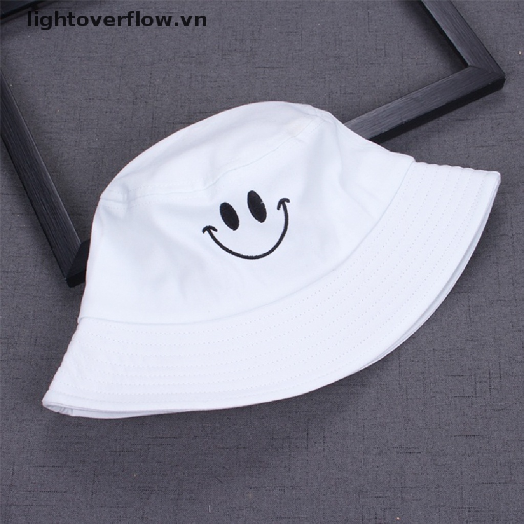 Nón Bucket Chống Nắng Thêu Hình Mặt Cười Cho Nữ
