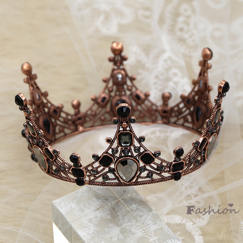 Vương Miện Cô Dâu Màu Đen Đính Đá Phong Cách Baroque Cổ Điển