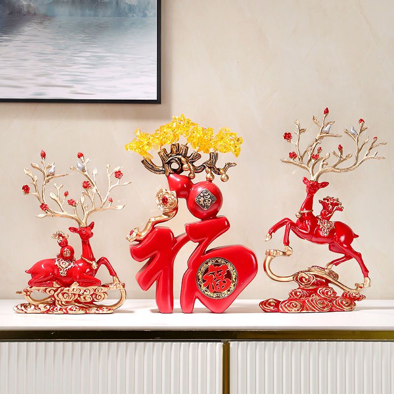 Trang trí nhà hiện đại, trang trí hươu may mắn, trang trí tủ tivi, ý nghĩa: may mắn và may mắn