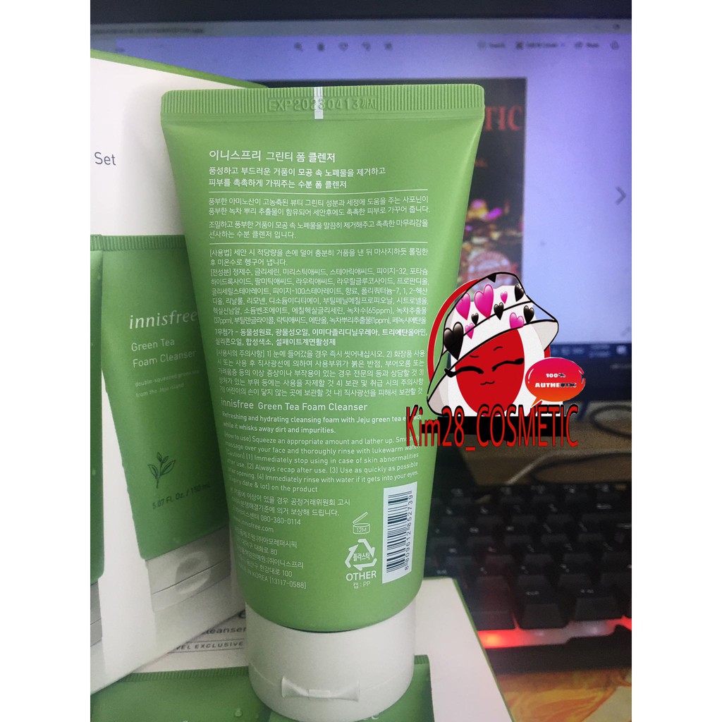 (Đủ Bill)Sữa rửa mặt trà xanh Innisfree Green Tea Foam Cleanser 150ml