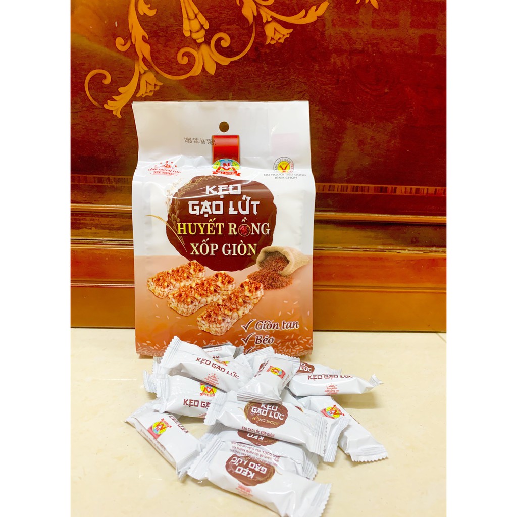 MỸ NGỌC _ 210g Kẹo GẠO LỨT HUYẾT RỒNG ĐẬU PHỘNG thượng hạng D210 - Crunchy Brown Rice Candy with Peanut 210g