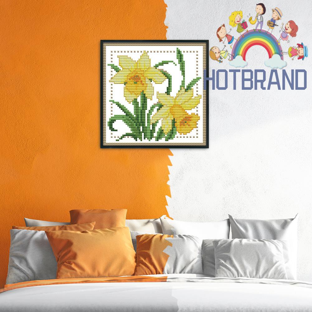 Bộ tranh thêu chữ thập 14CT hình hoa dễ thương 17x17cm DIY