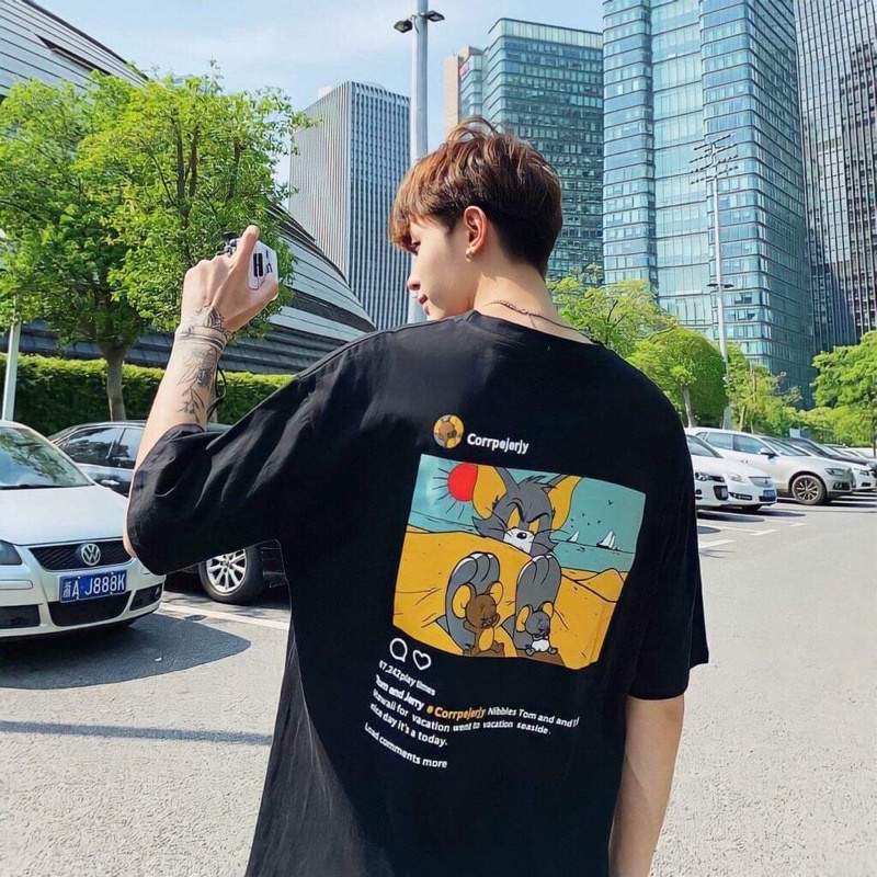 Áo phông mèo và chuột in lưng TC6