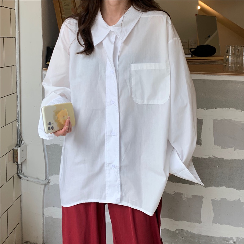 Áo sơ mi tay dài dáng rộng màu đẹp giản đơn trẻ trung dễ phối đồ
