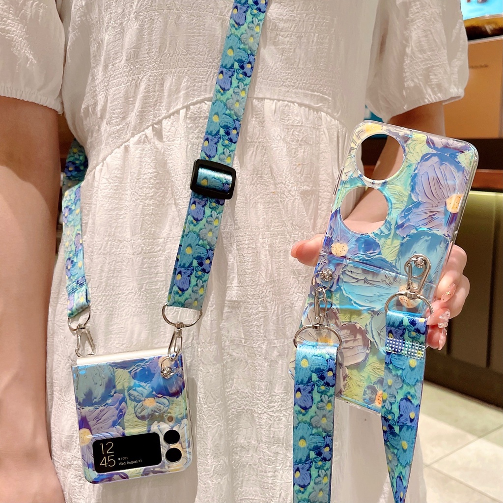 Ốp Lưng Dẻo Hoa Màu Nước Samsung Galaxy Z Flip 4 / Z Fip 3 Kèm Dây Đeo Chéo - BUM STORE GALAXY CASE