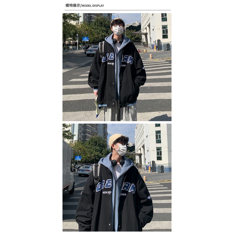 Áo khoác hoodie giả hai lớp phong cách harajuku hàn quốc dễ phối đồ dành cho nam TF1