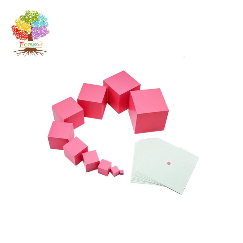 Bộ đồ chơi Treeyear tháp và 10 thẻ đứng màu hồng giáo dục montessori cho bé
