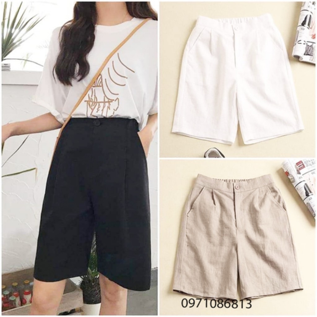 Quần ống rộng lửng nữ vải đũi - GuuBasic